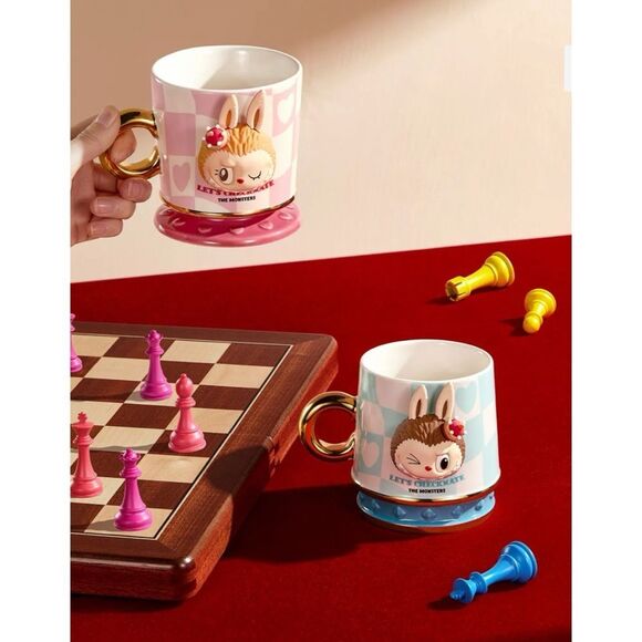 SET OF 2-POP MART LABUBU THE MONSTERS Let's Checkmate Series-Mugs,‎ PINK & BLUE - Picture 14 of 16